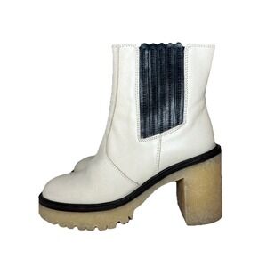 FREE PEOPLE James Chelsea Boots White Leather Chunky Ankle Boots US 5.5-6 EU‎ 36